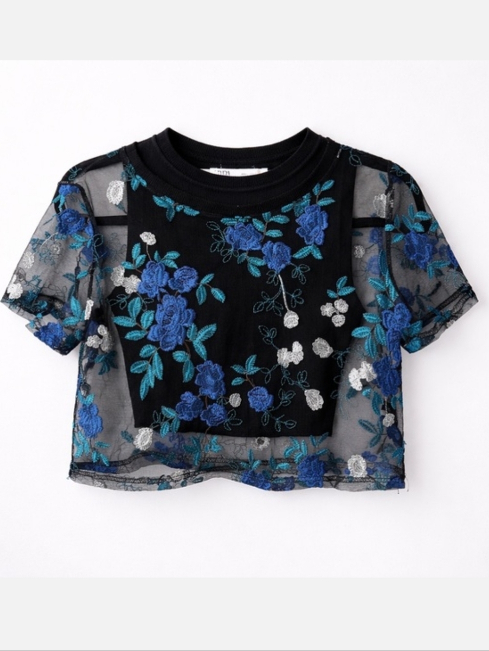 ZARA Tank + Shein Sheer Floral Mesh Top 2 Piece Set Cropped Layered size S